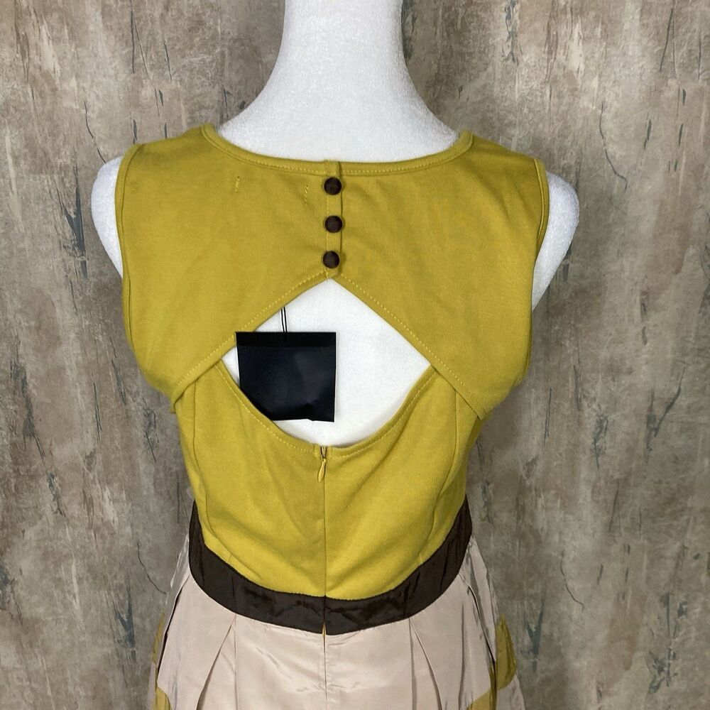 Ryu Anthropologie Dress Medium Cream Brown Yellow Flower Retro Boho NWT - Picture 8 of 11